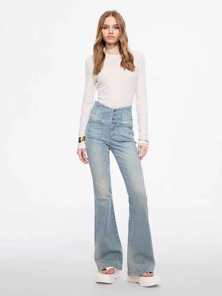 High Waisted Flared Jeans-GLENDA PLUS 5