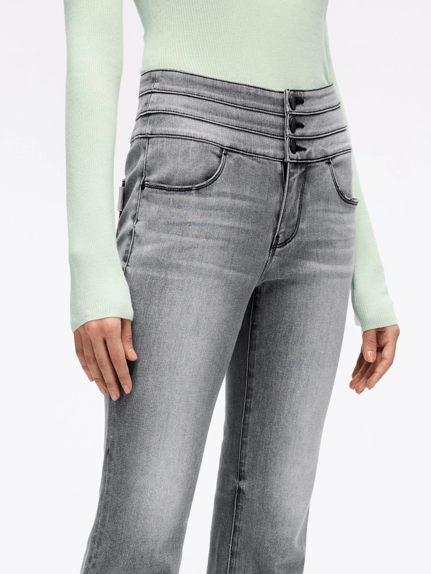 High Waisted Light Grey Flared Jeans