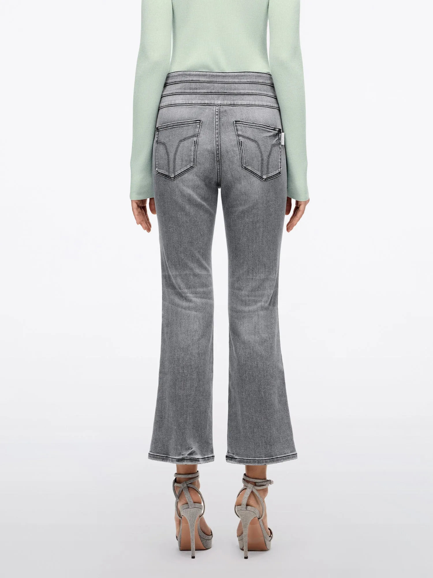 High Waisted Light Grey Flared Jeans