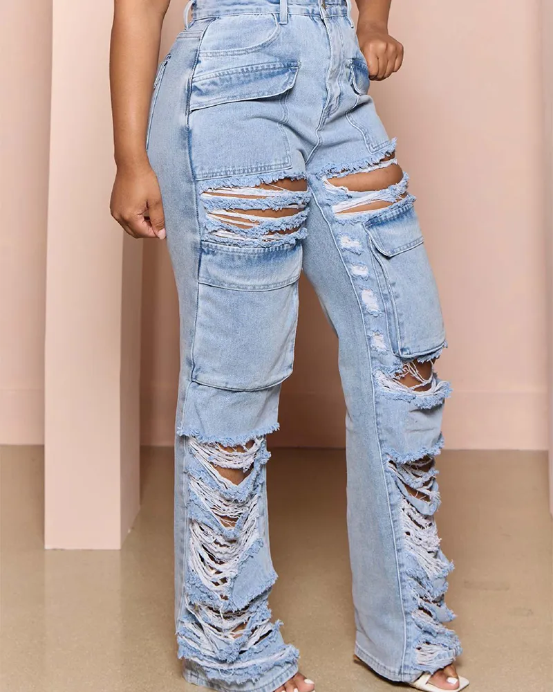 High-Waisted Wide-Legged Broken Jeans