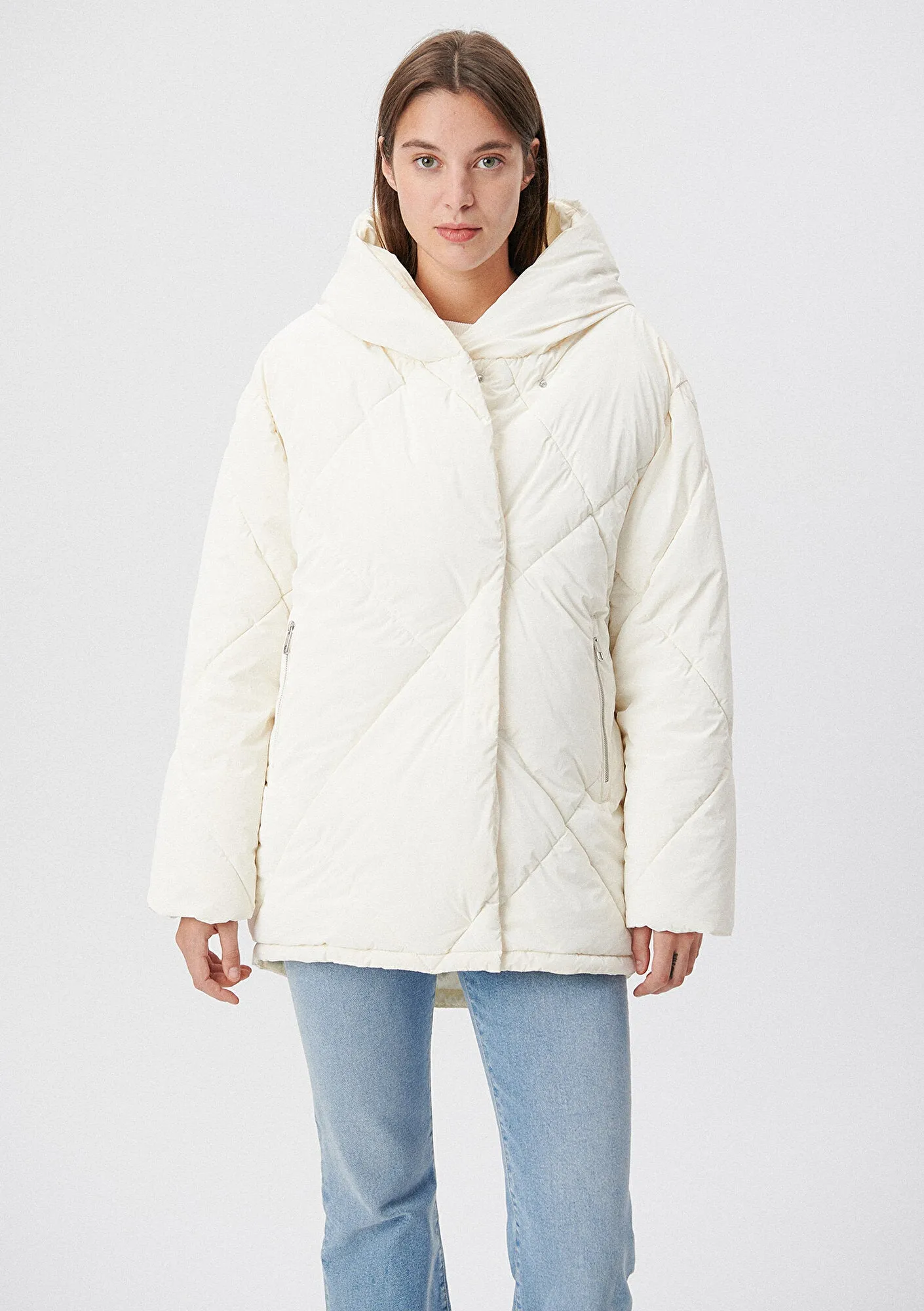 Hooded Quited White Puffer Jacket