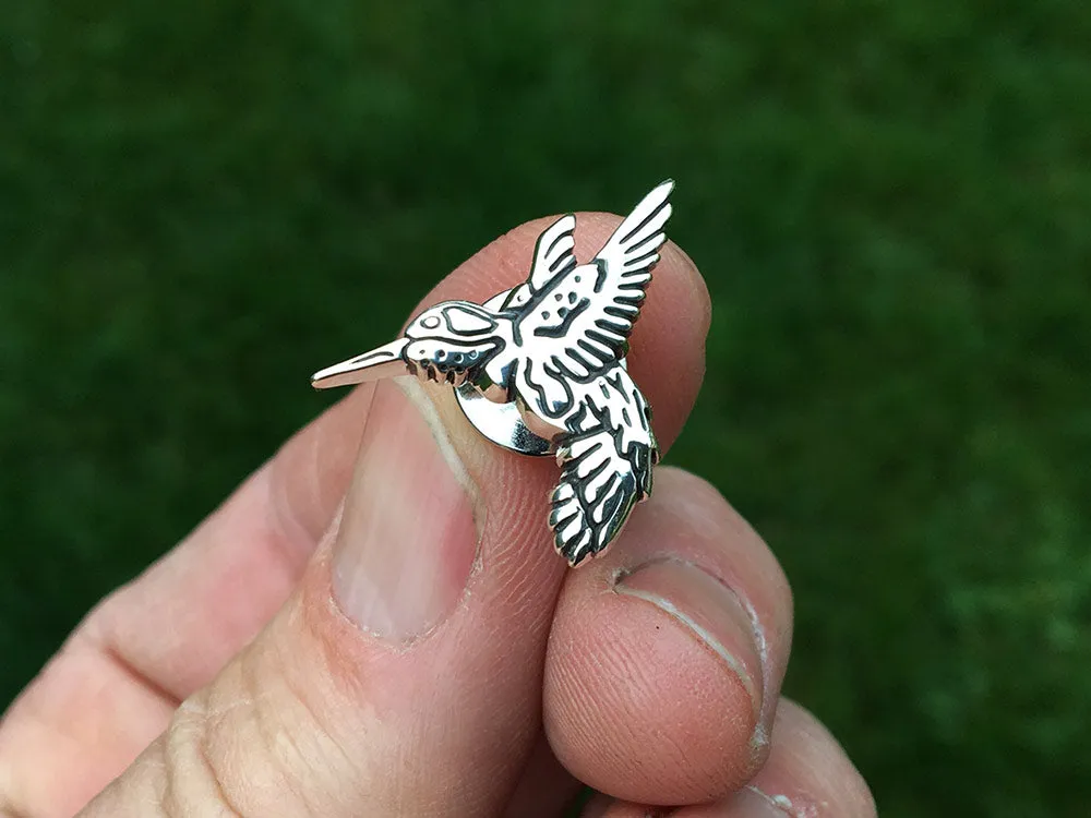 Hummingbird Lapel Pin or Hummingbird Brooch Sterling Silver