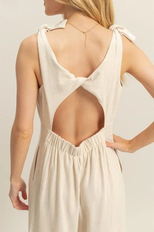 HYFVE Cutout Back Knotted Strap Wide Leg Jumpsuit