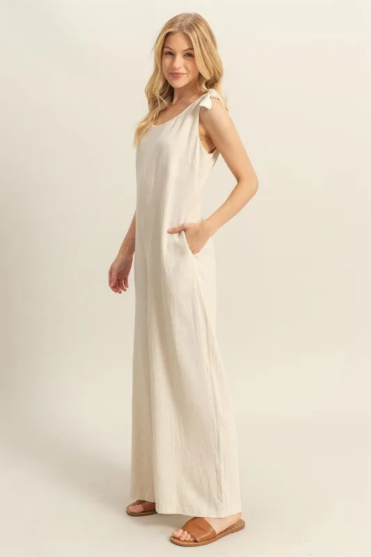 HYFVE Cutout Back Knotted Strap Wide Leg Jumpsuit