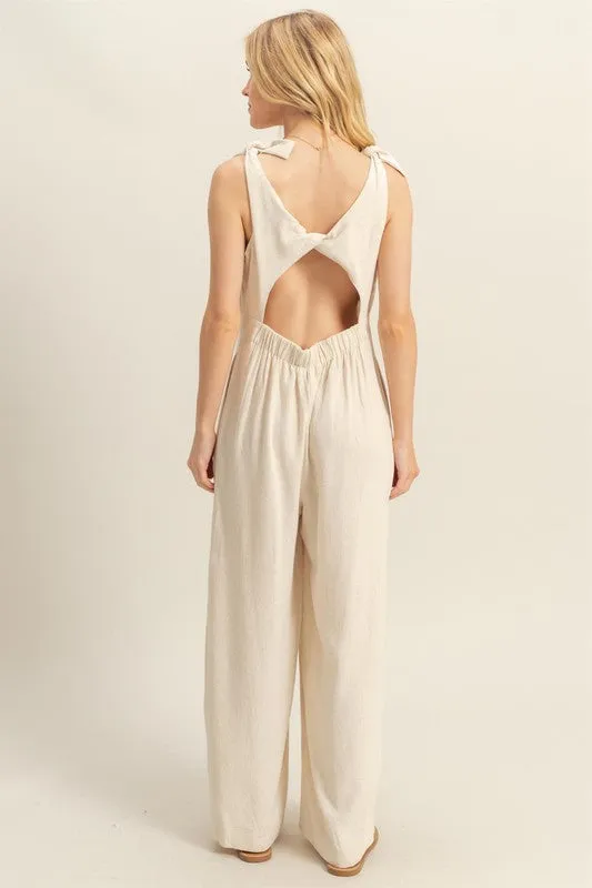 HYFVE Cutout Back Knotted Strap Wide Leg Jumpsuit
