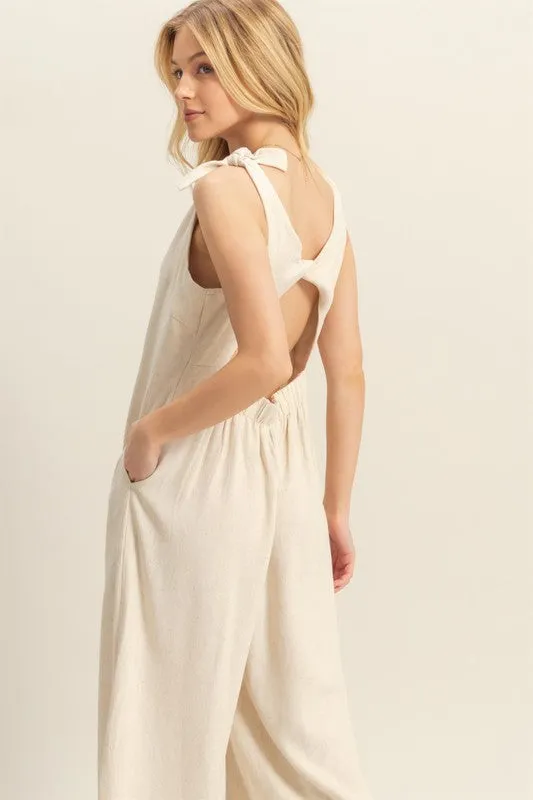 HYFVE Cutout Back Knotted Strap Wide Leg Jumpsuit