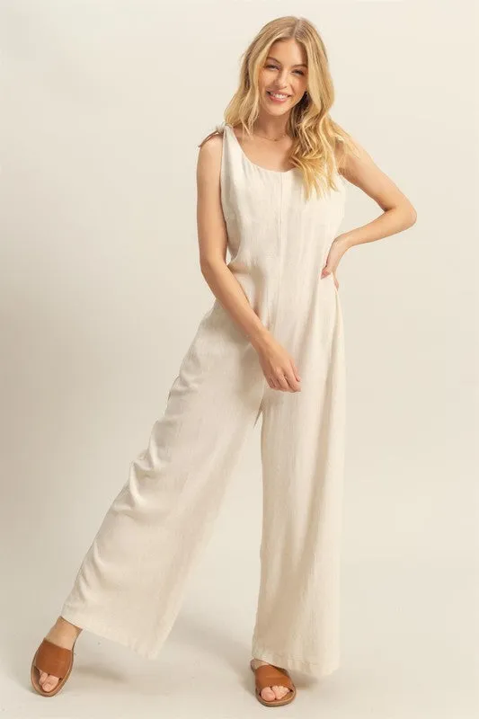 HYFVE Cutout Back Knotted Strap Wide Leg Jumpsuit