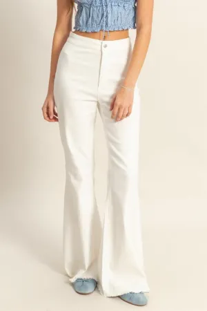 HYFVE Raw Hem High-Waist Washed Flared Jeans