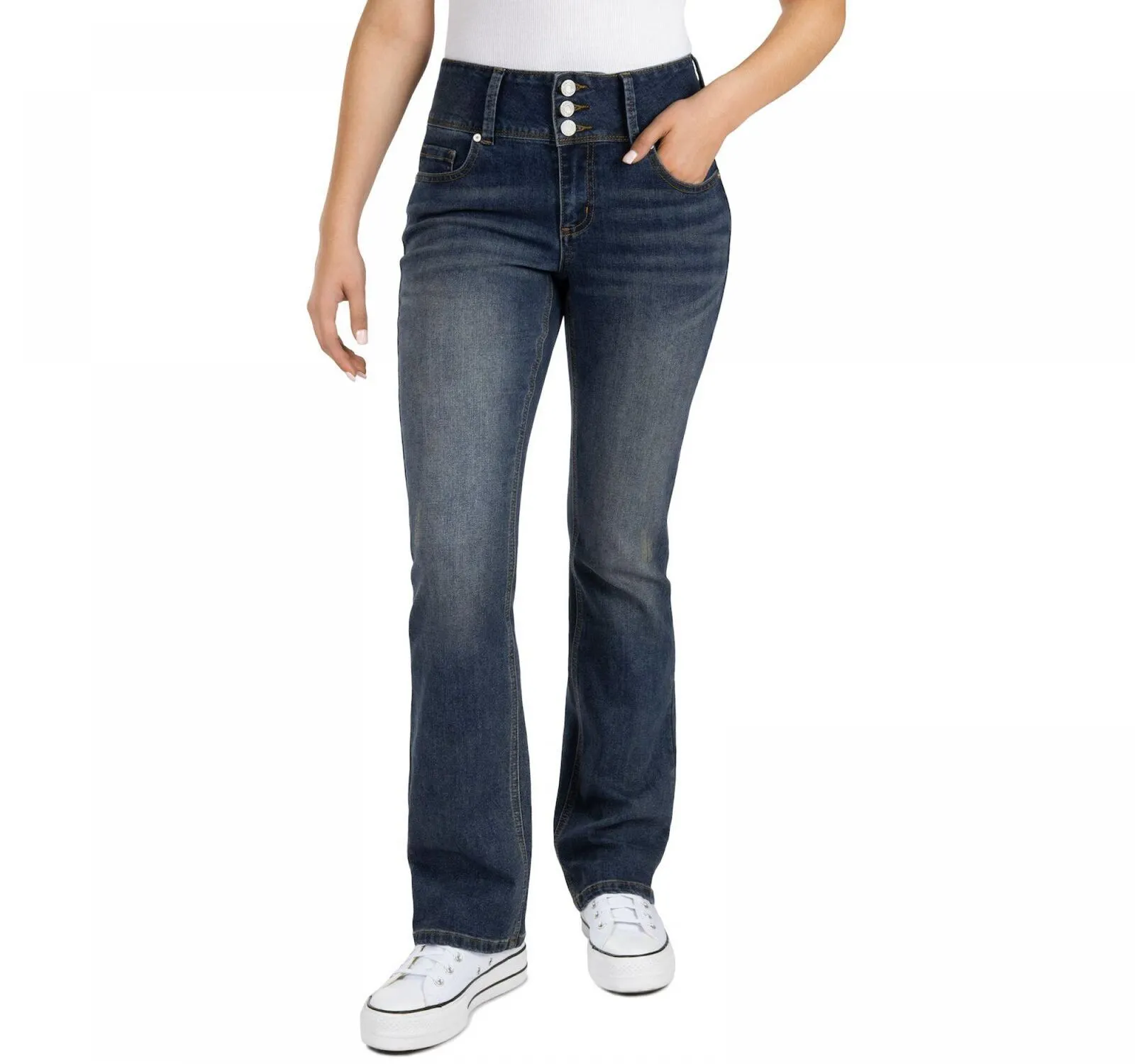 Indigo Rein Juniors Mid-Rise Triple Button Bootcut Jeans DE1473C1KH Vert Blue 7