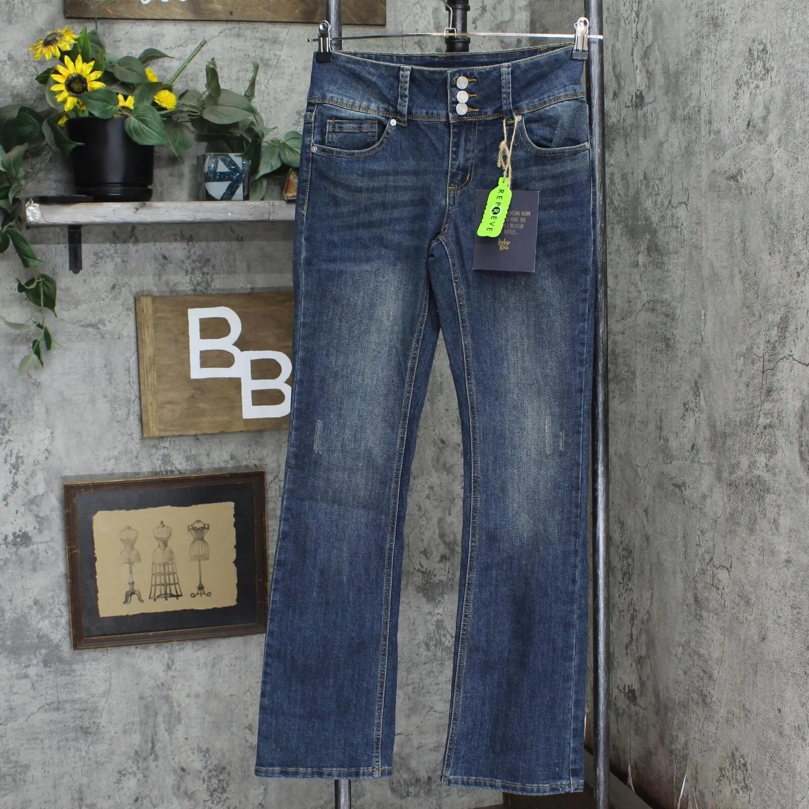 Indigo Rein Juniors Mid-Rise Triple Button Bootcut Jeans DE1473C1KH Vert Blue 7