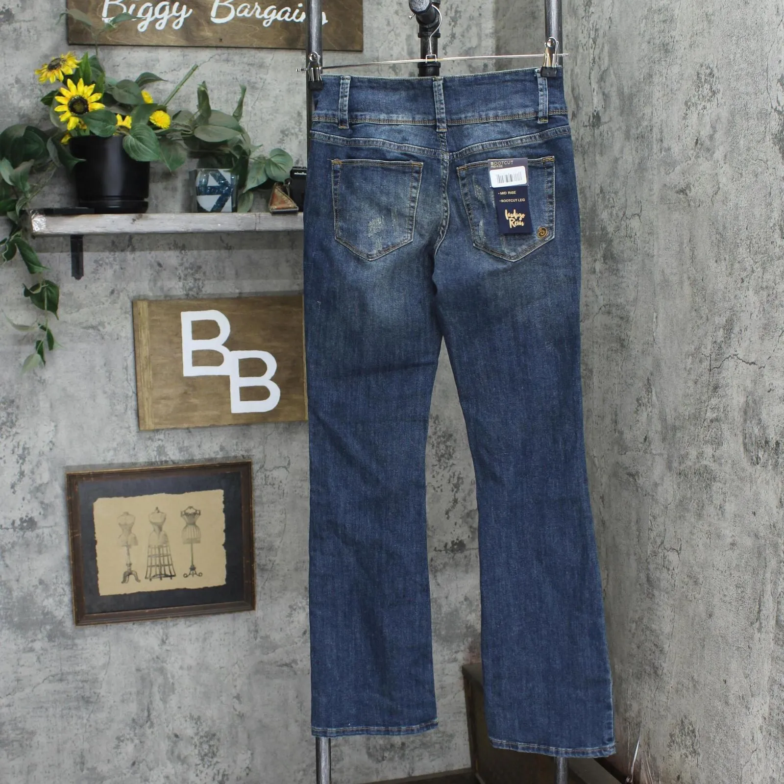 Indigo Rein Juniors Mid-Rise Triple Button Bootcut Jeans DE1473C1KH Vert Blue 7