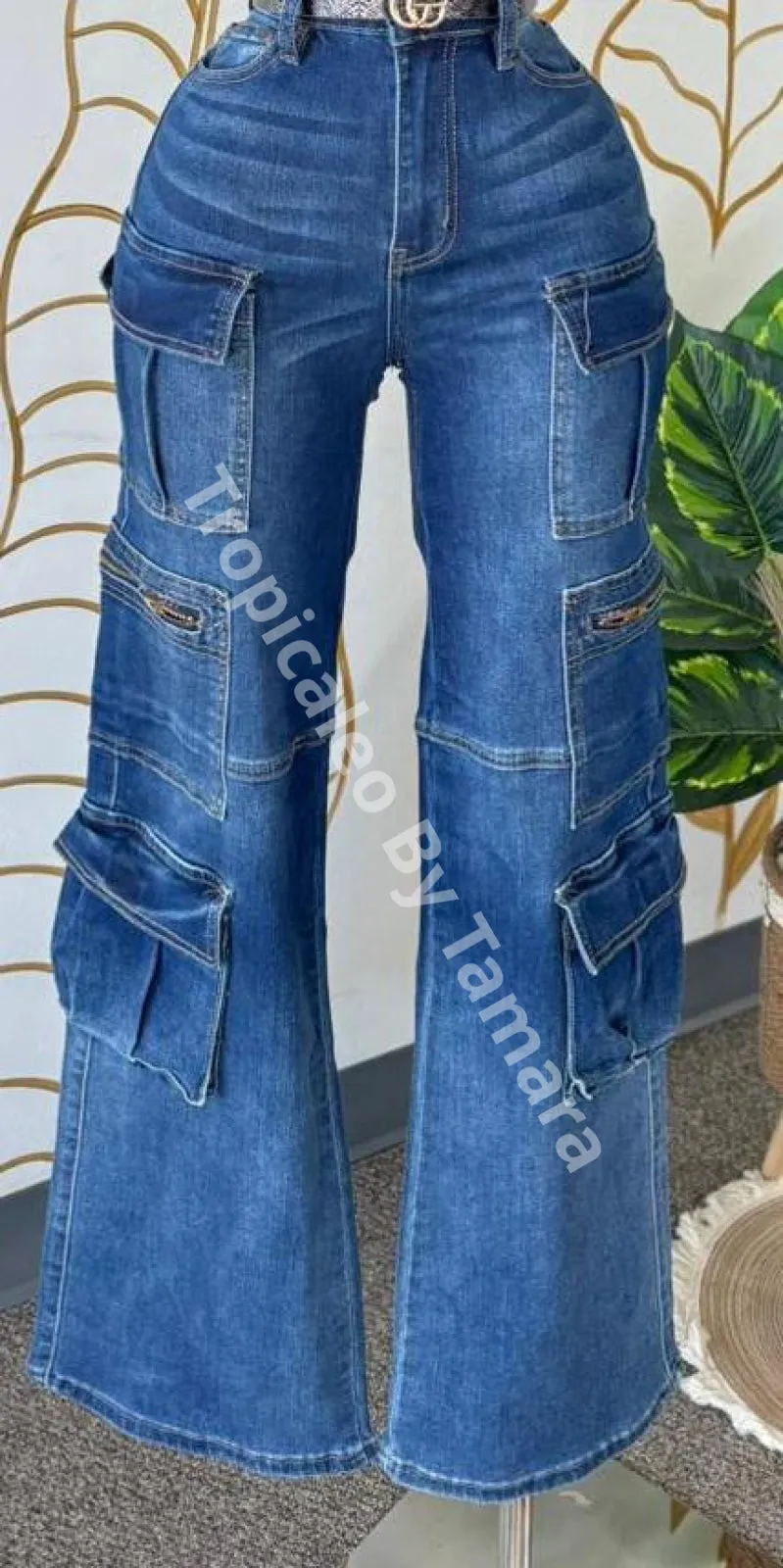 Jeans Cargo Multi-Pocket High Waisted