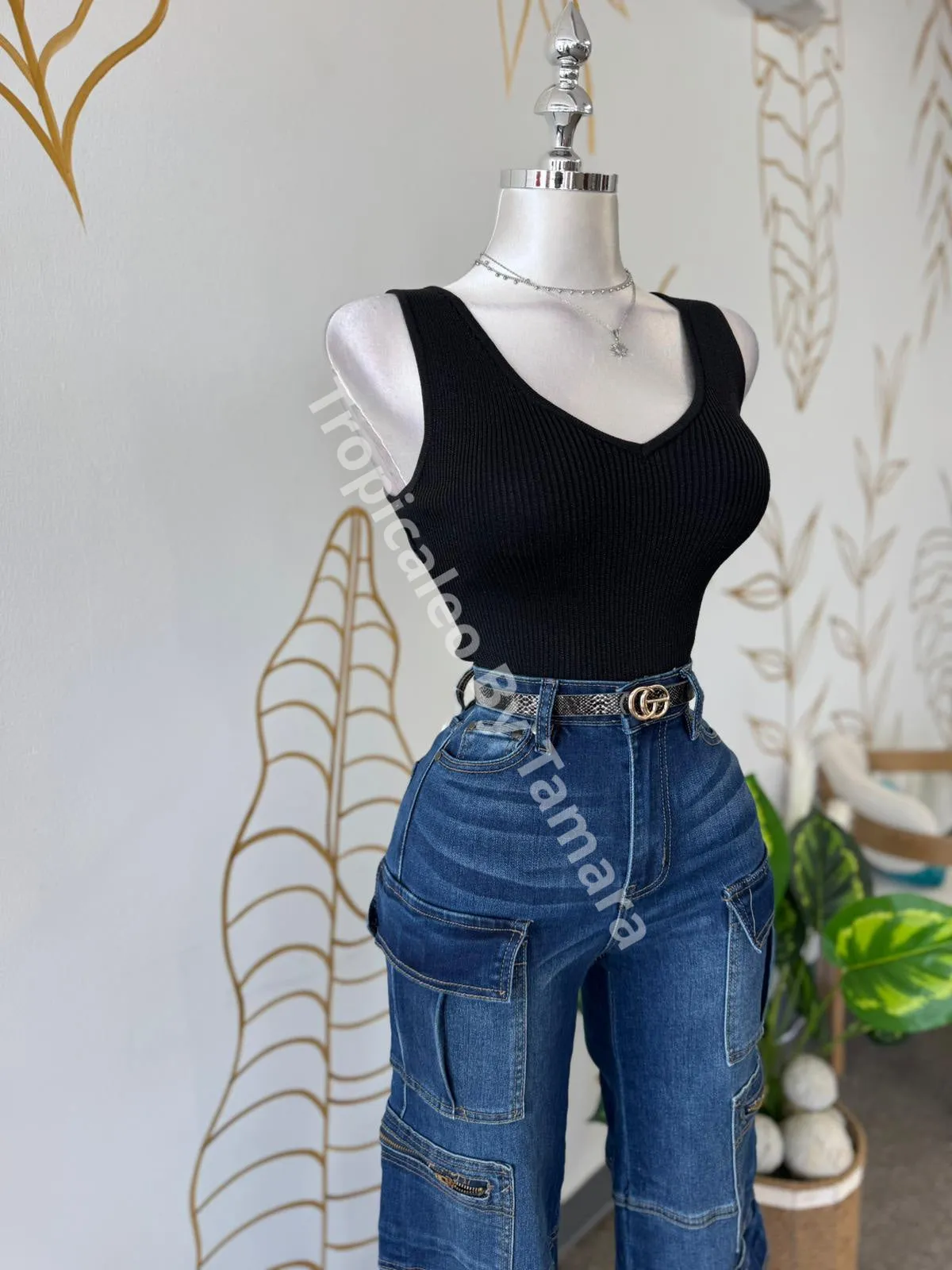 Jeans Cargo Multi-Pocket High Waisted