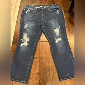 Judy Blue Boyfriend Fit Dark Wash Distressed Jeans Size 24W