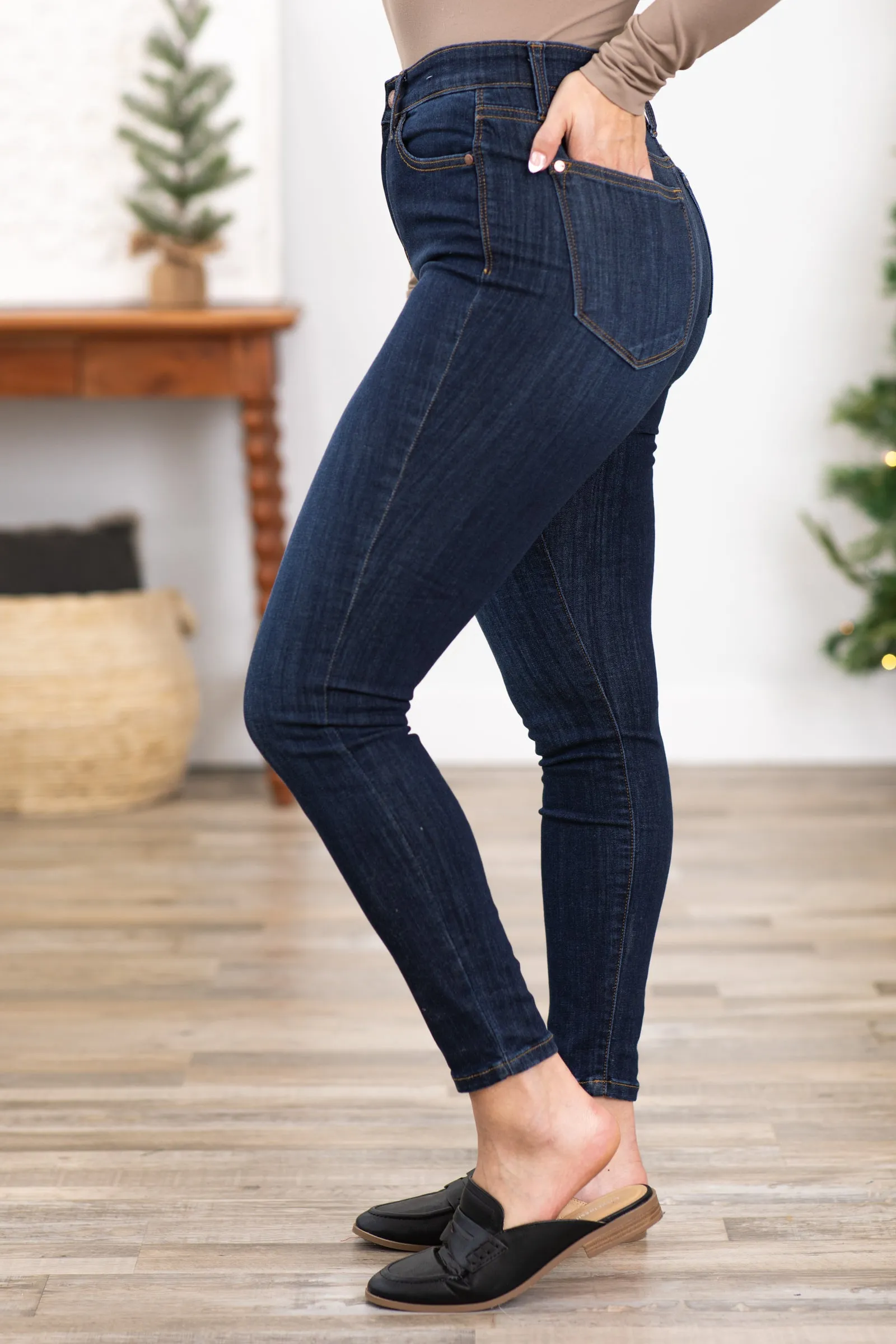 Judy Blue Dark Wash Back Yoke Skinny Jeans