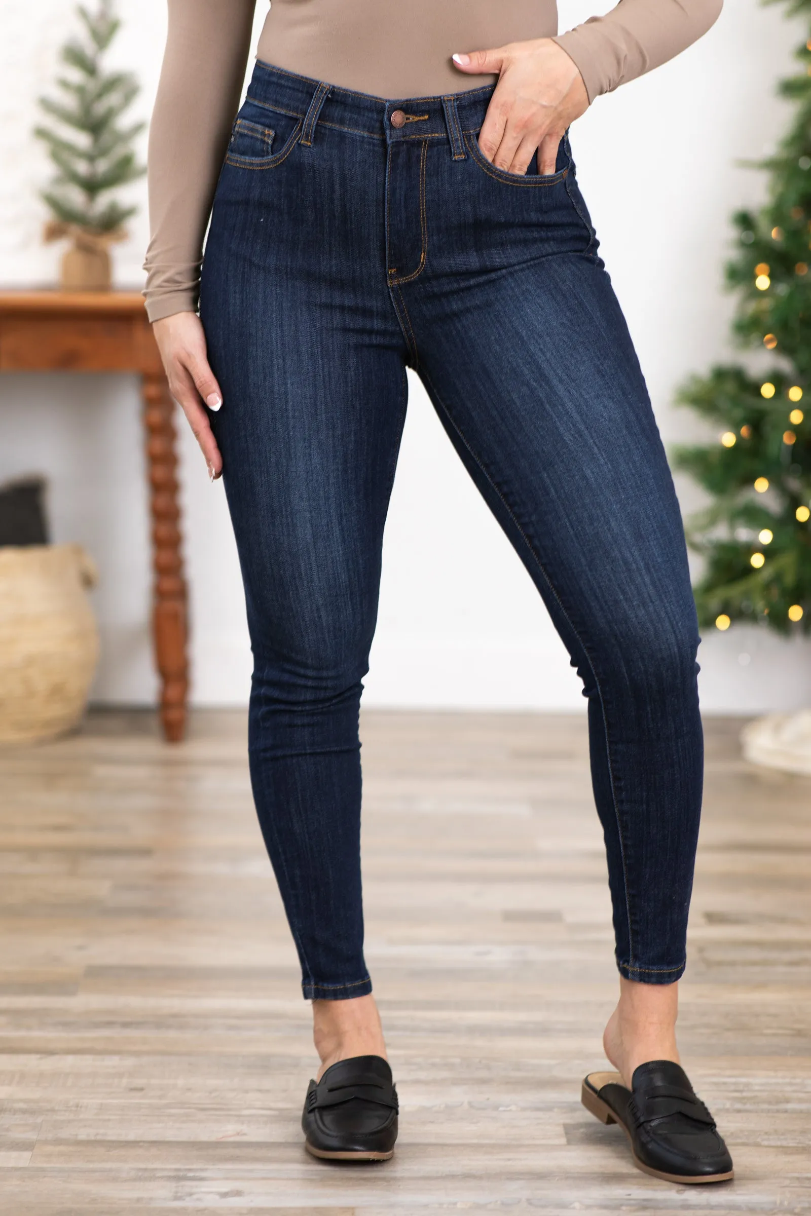 Judy Blue Dark Wash Back Yoke Skinny Jeans