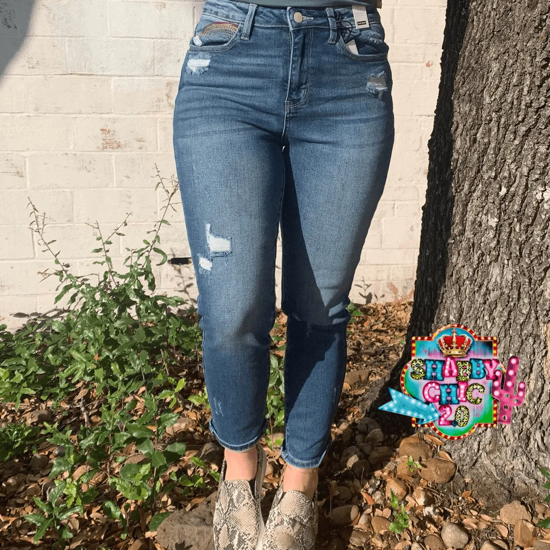 Judy Blue Over the Rainbow Cropped Straight Leg Jeans