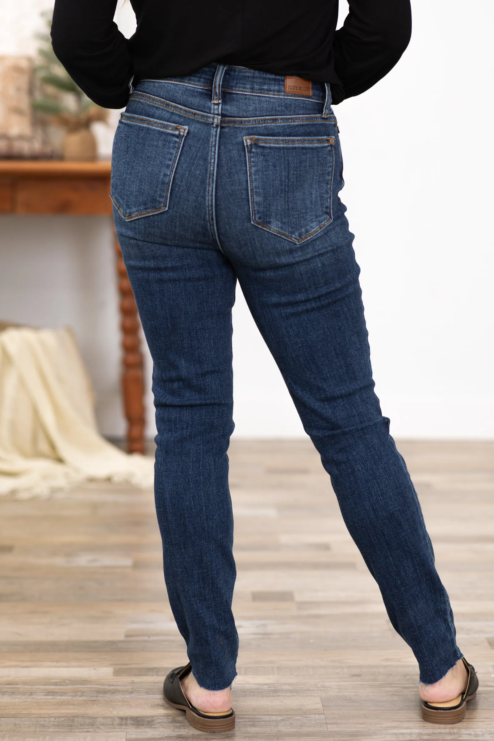 Judy Blue Raw Hem Button Fly Skinny Jeans