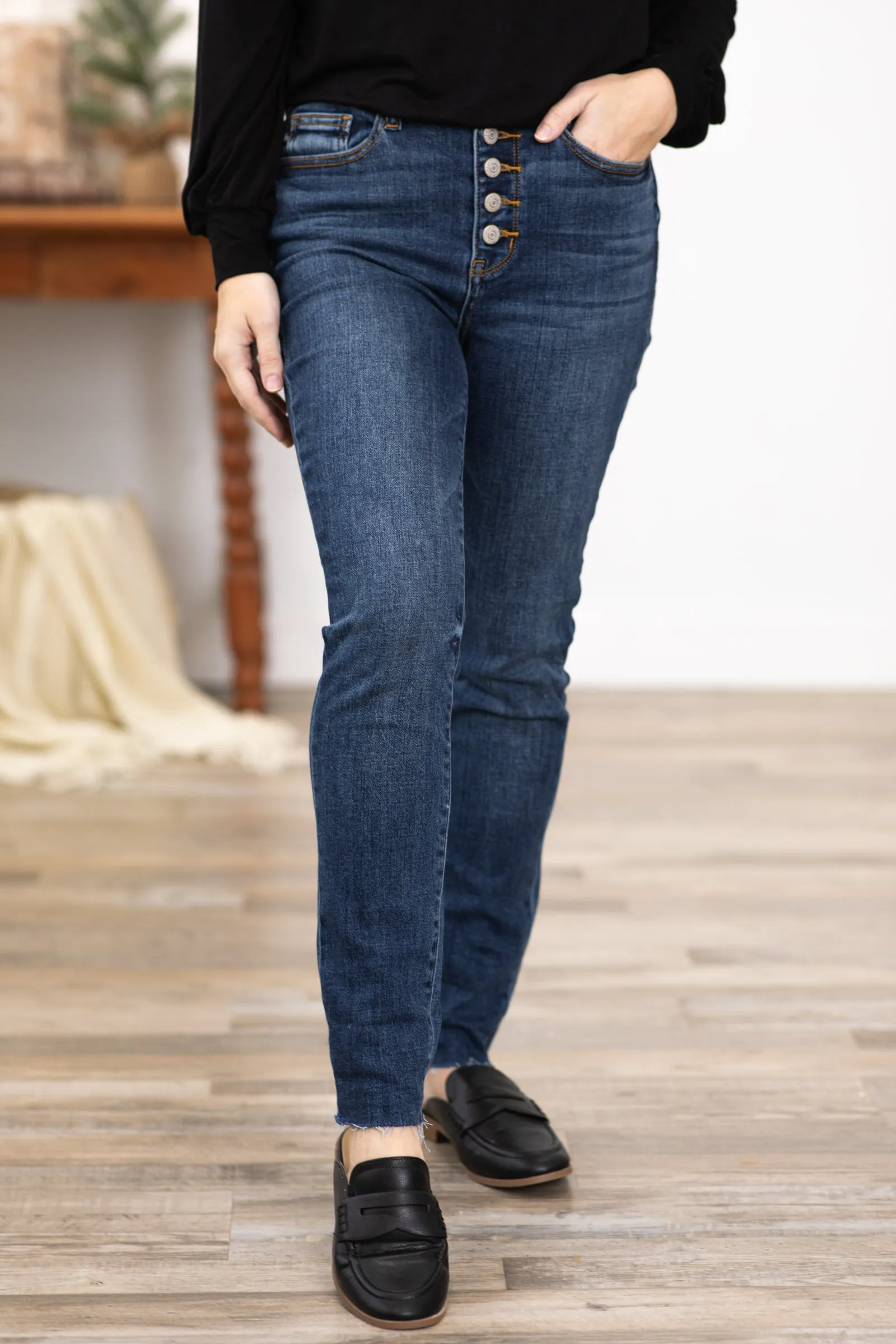 Judy Blue Raw Hem Button Fly Skinny Jeans