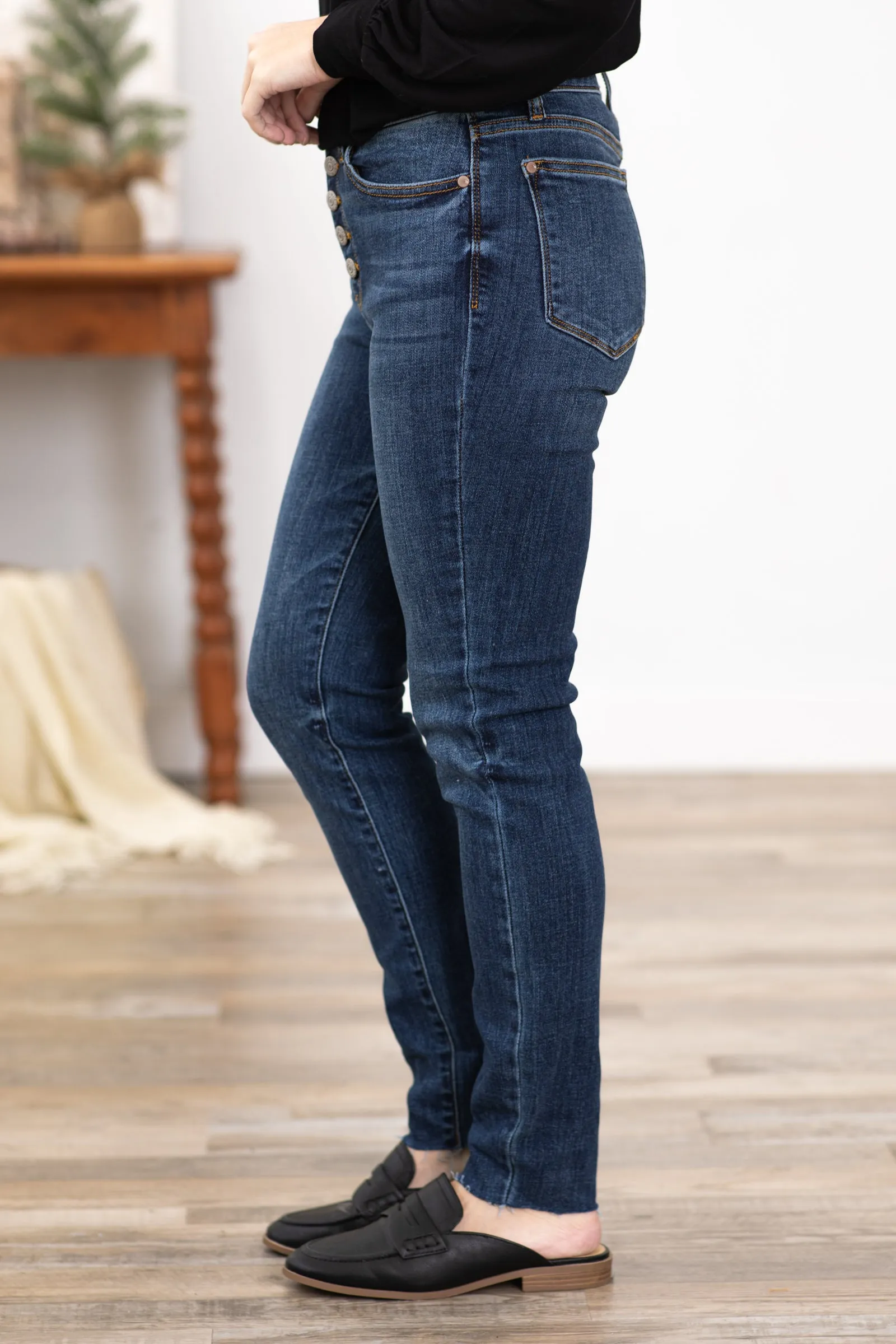 Judy Blue Raw Hem Button Fly Skinny Jeans
