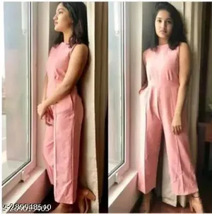 Jumpsuits peech Jumpsuits peach colour packwomen jumpsuits butifly Jumpsuits JD INDIAN Fashion round Neck Sleeveless Solid Pleated Regular Jumpsuit  jumpsuits for women