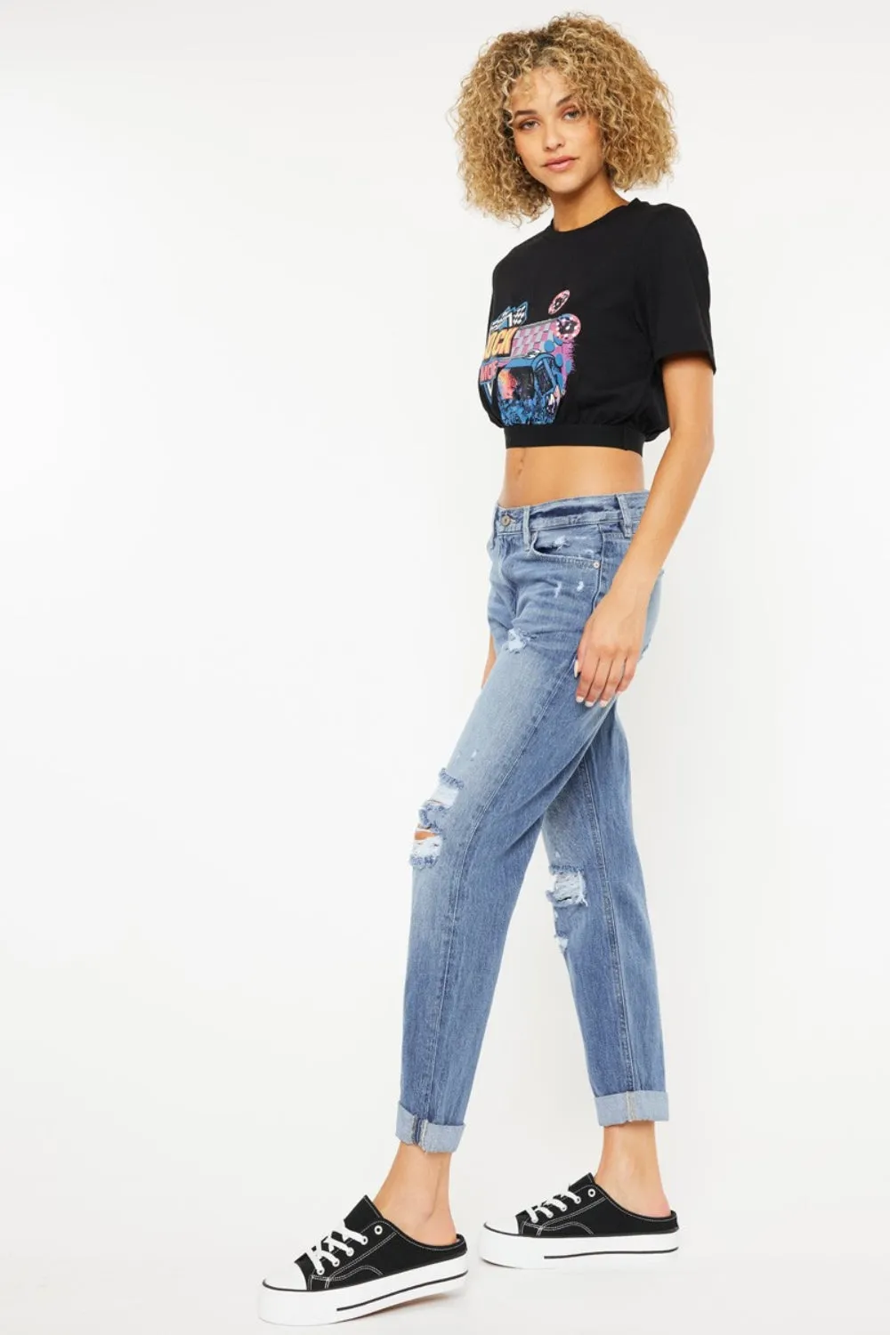 Kancan Mid Rise Distressed Straight Jeans ONLINE EXCLUSIVE