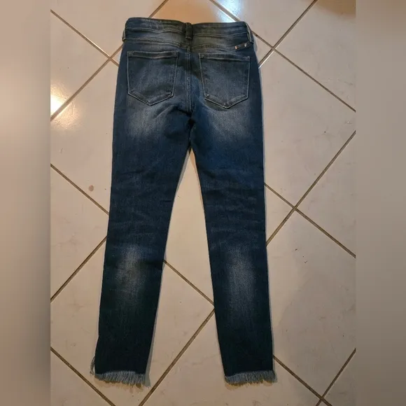 Kancan Skinny Jeans Denim Size 23 Cropped Frayed Cut Out at Ankles Slim Stretch