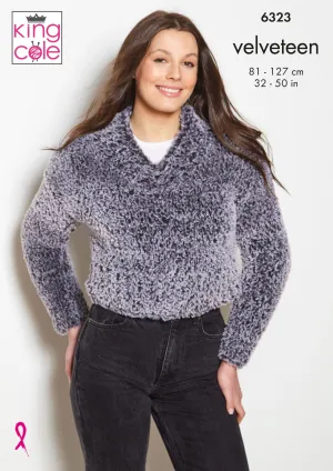 King Cole Velveteen Super Chunky Sweater & Cardigan Pattern 6323