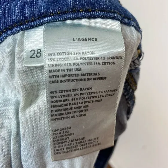 L'agence Distressed Margot High-Rise Light Breeze Cropped Skinny Jeans 28/6