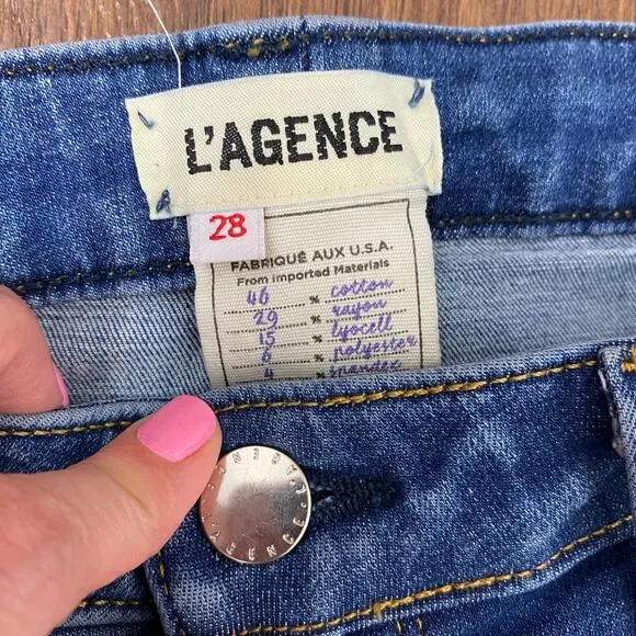 L'agence Distressed Margot High-Rise Light Breeze Cropped Skinny Jeans 28/6