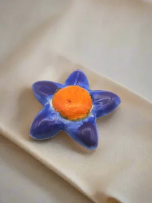 Large Flower Brooch For Women, Celestial Statement Brooch, Handmade Ceramic Star Jewelry For Her, Orange And Blue Broach Pin