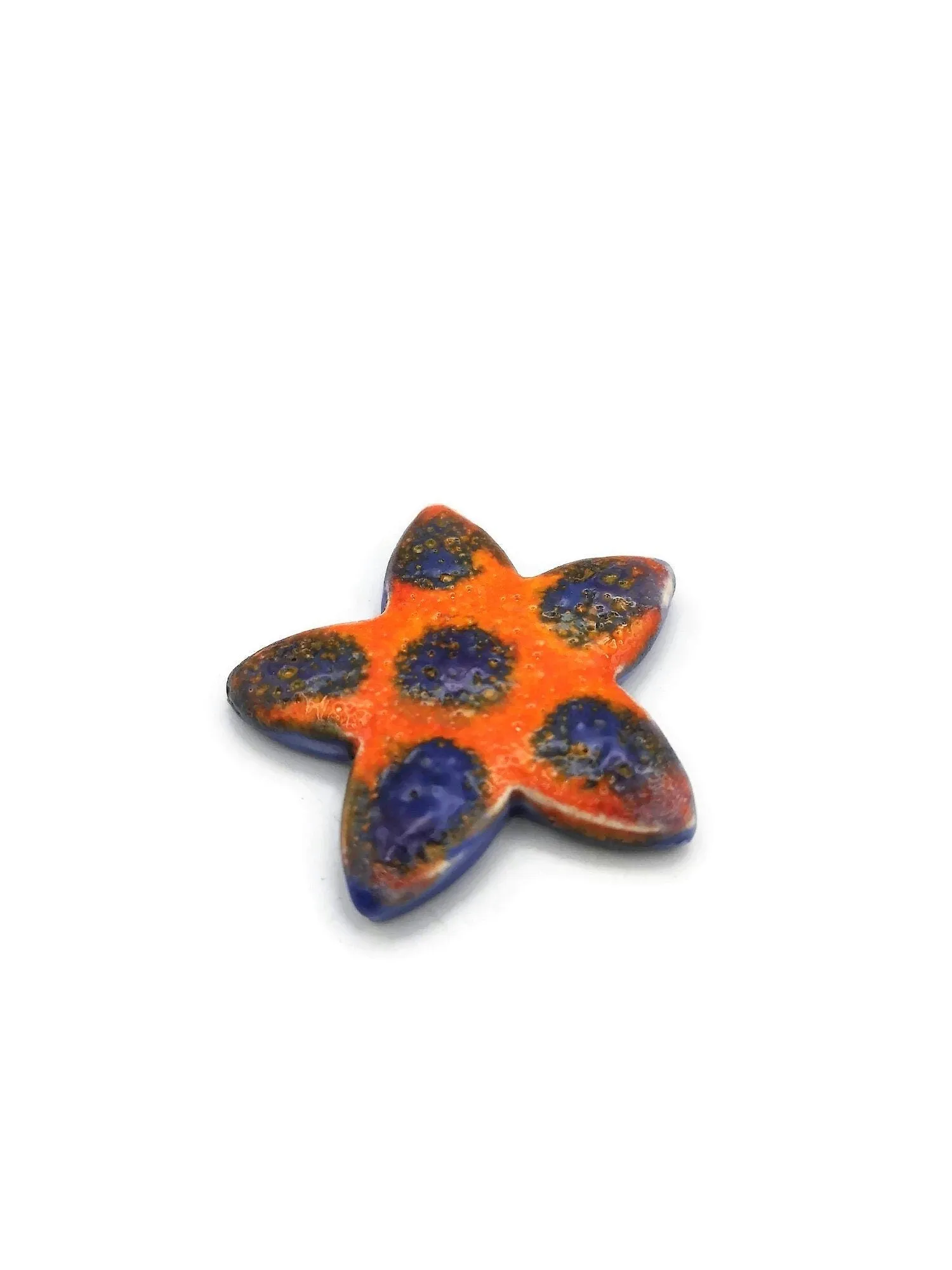 Large Flower Brooch For Women, Celestial Statement Brooch, Handmade Ceramic Star Jewelry For Her, Orange And Blue Broach Pin