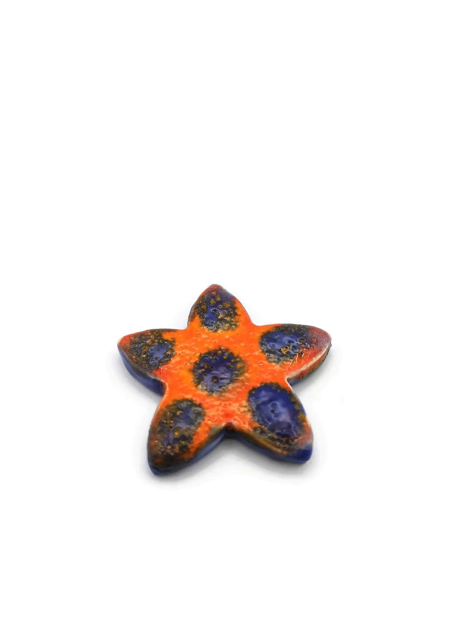 Large Flower Brooch For Women, Celestial Statement Brooch, Handmade Ceramic Star Jewelry For Her, Orange And Blue Broach Pin