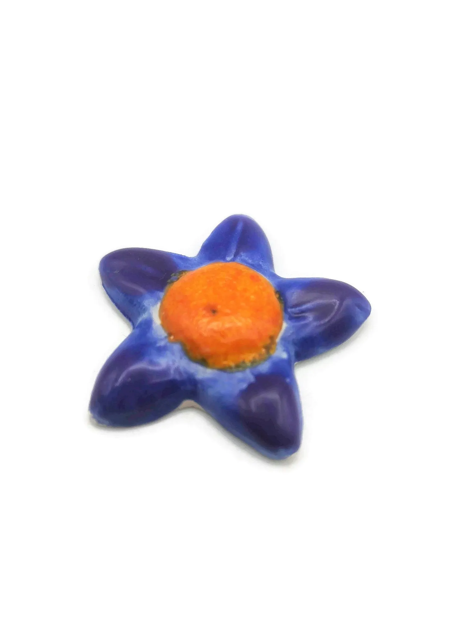 Large Flower Brooch For Women, Celestial Statement Brooch, Handmade Ceramic Star Jewelry For Her, Orange And Blue Broach Pin
