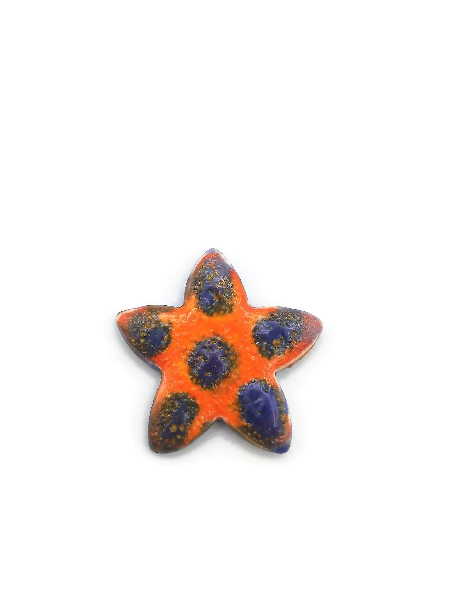 Large Flower Brooch For Women, Celestial Statement Brooch, Handmade Ceramic Star Jewelry For Her, Orange And Blue Broach Pin