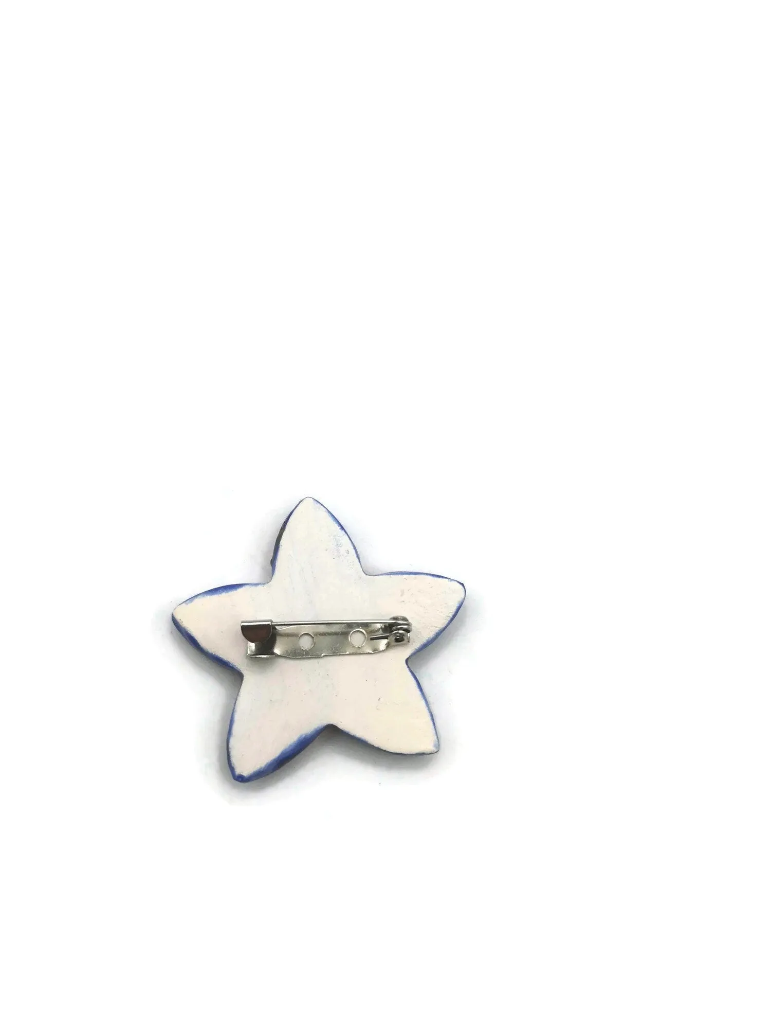 Large Flower Brooch For Women, Celestial Statement Brooch, Handmade Ceramic Star Jewelry For Her, Orange And Blue Broach Pin