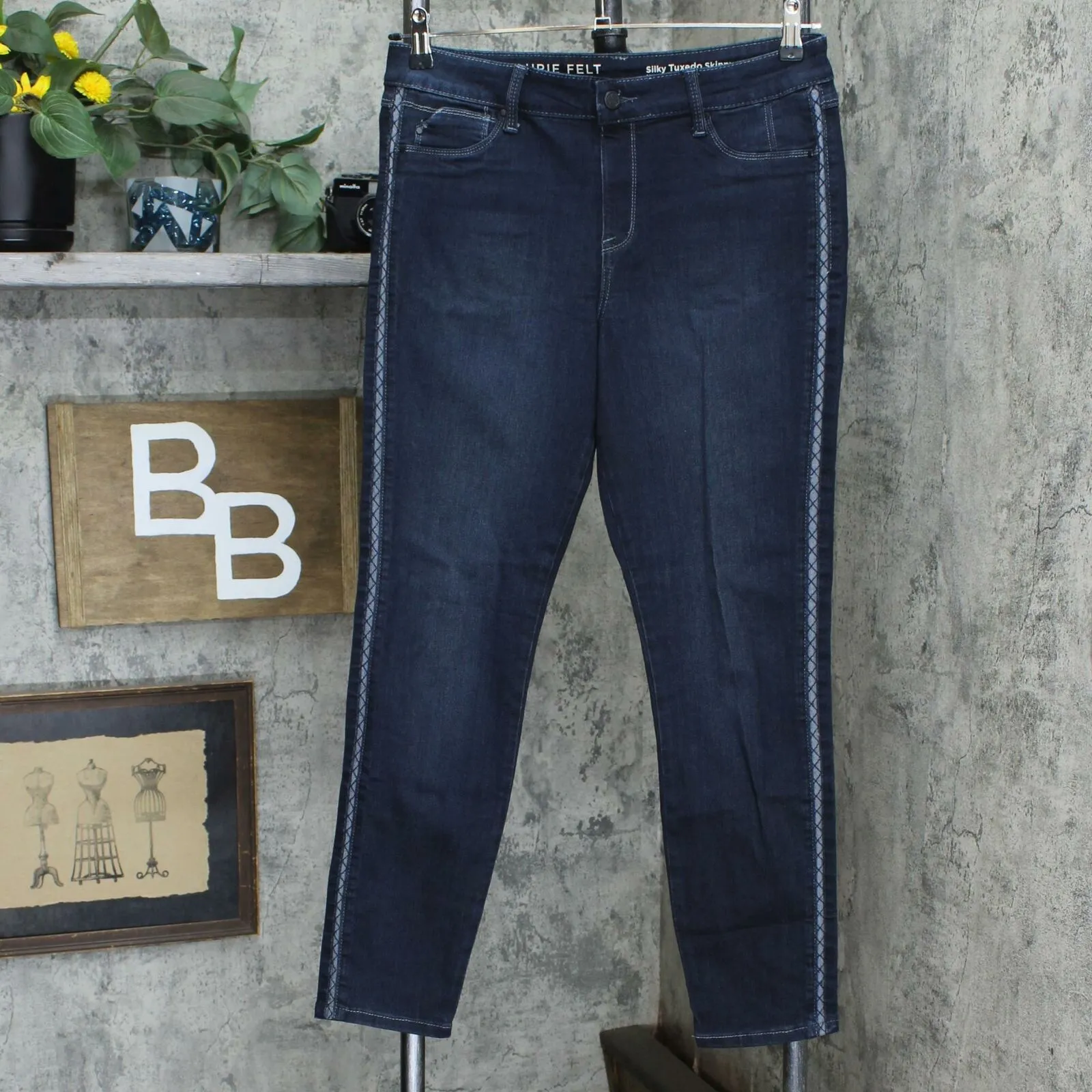 Laurie Felt Silky Denim Tuxedo Stitch Skinny Pull On Jeans Indigo Medium