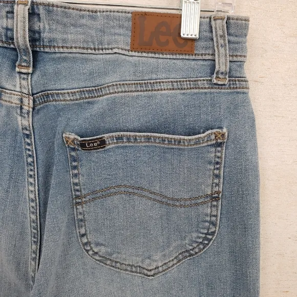 Lee Heritage jeans Women US 14P blue exposed button fly flare hem cotton blend