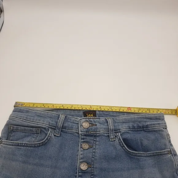 Lee Heritage jeans Women US 14P blue exposed button fly flare hem cotton blend