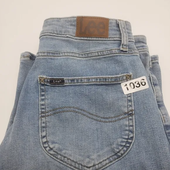Lee Heritage jeans Women US 14P blue exposed button fly flare hem cotton blend