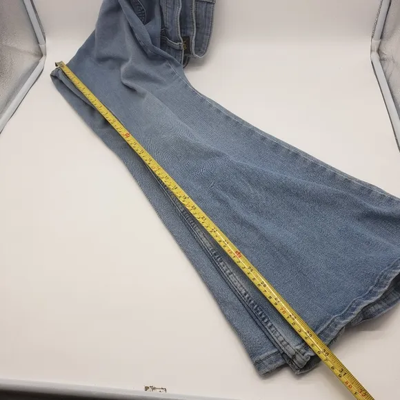 Lee Heritage jeans Women US 14P blue exposed button fly flare hem cotton blend