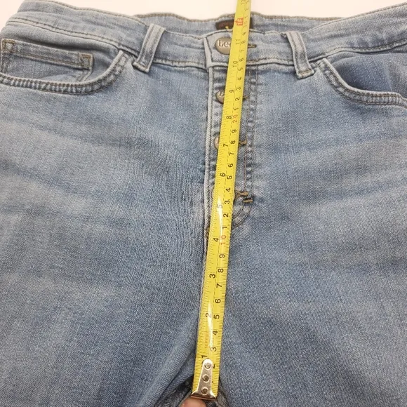 Lee Heritage jeans Women US 14P blue exposed button fly flare hem cotton blend