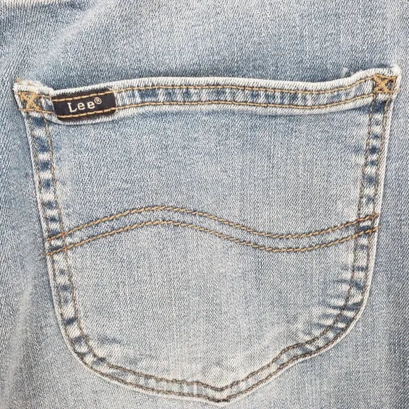 Lee Heritage jeans Women US 14P blue exposed button fly flare hem cotton blend