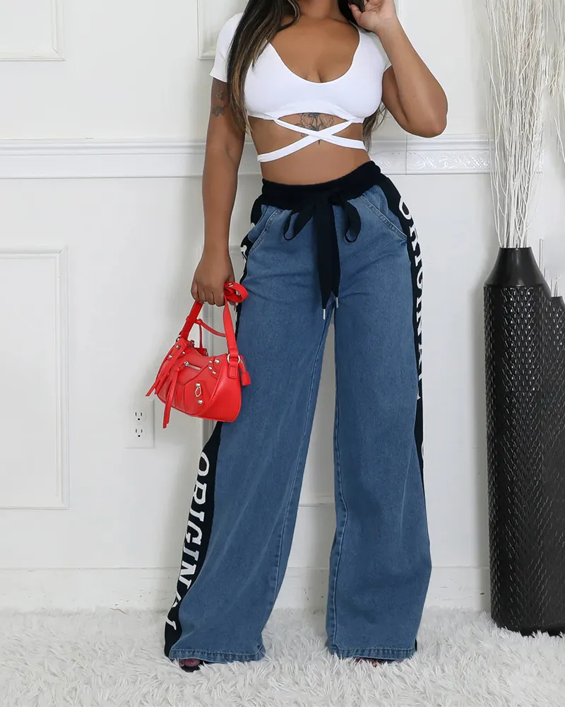Lettering Colorblock Jeans