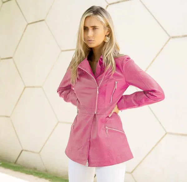 Lidiya Leather Trench | Hot Pink