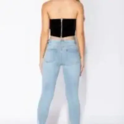 Light Blue Extreme Distressed Hem Skinny Jeans