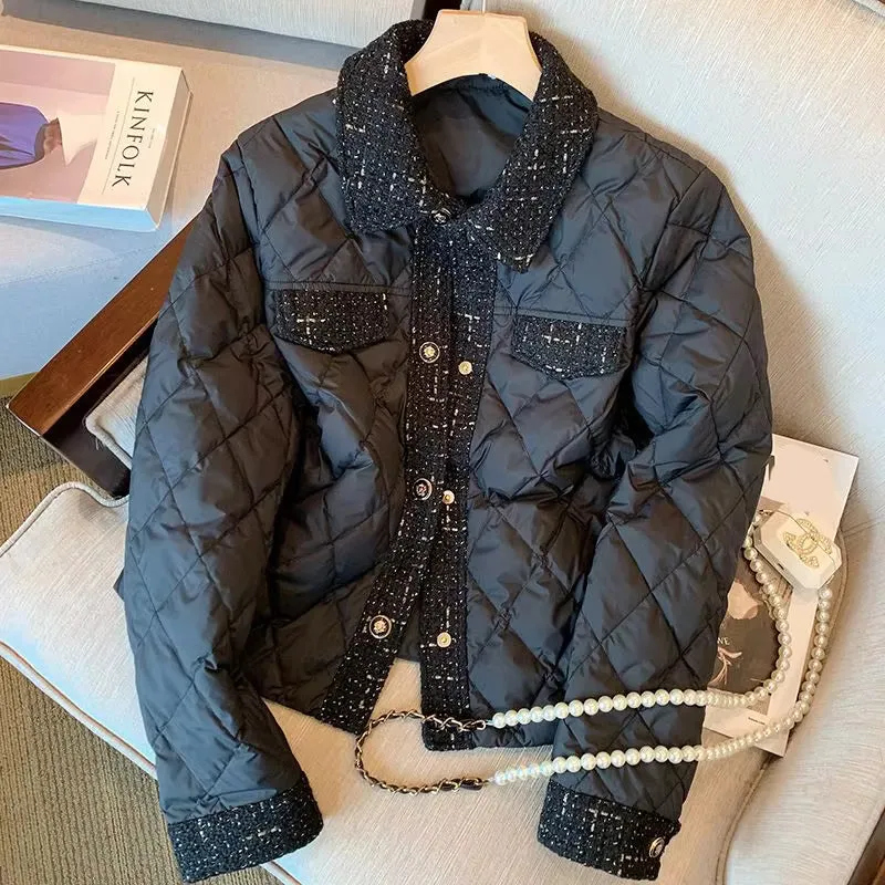 Loose Retro Collar Black Parkas Jacket