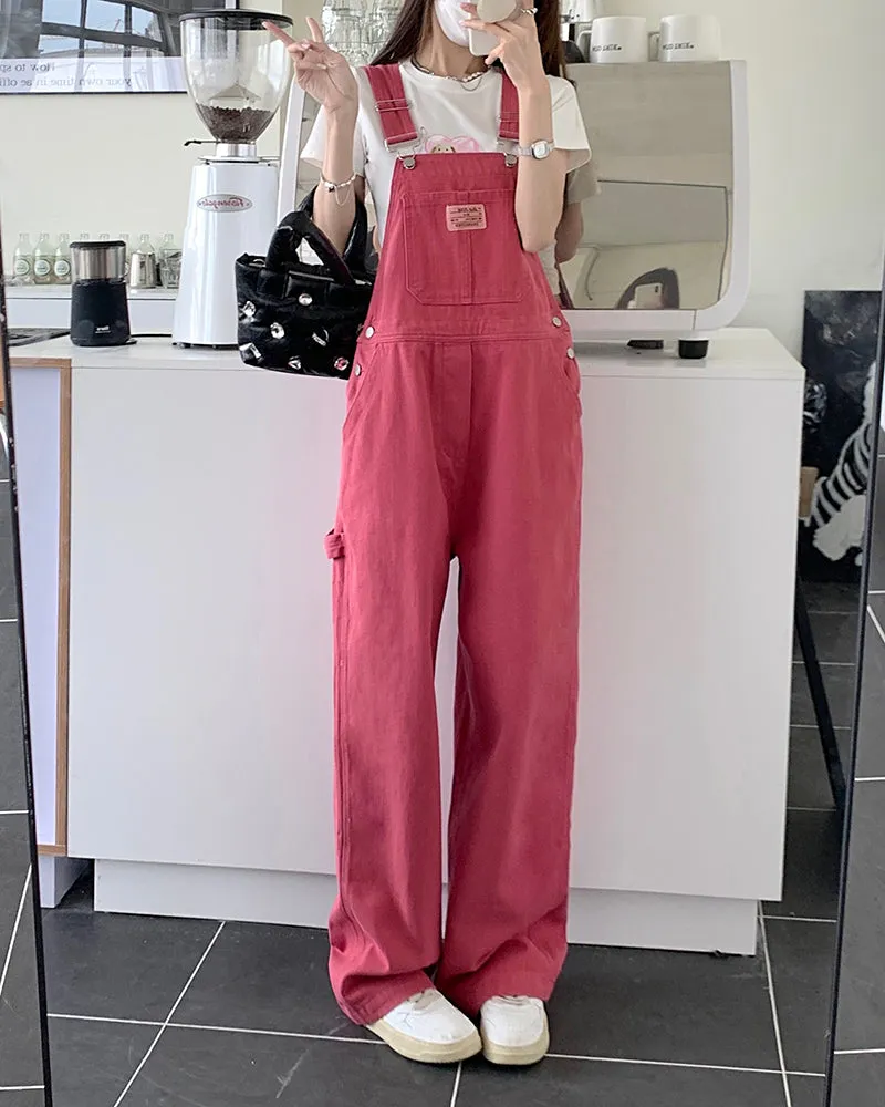 Loose Rose Pink Long Denim Jumpsuit