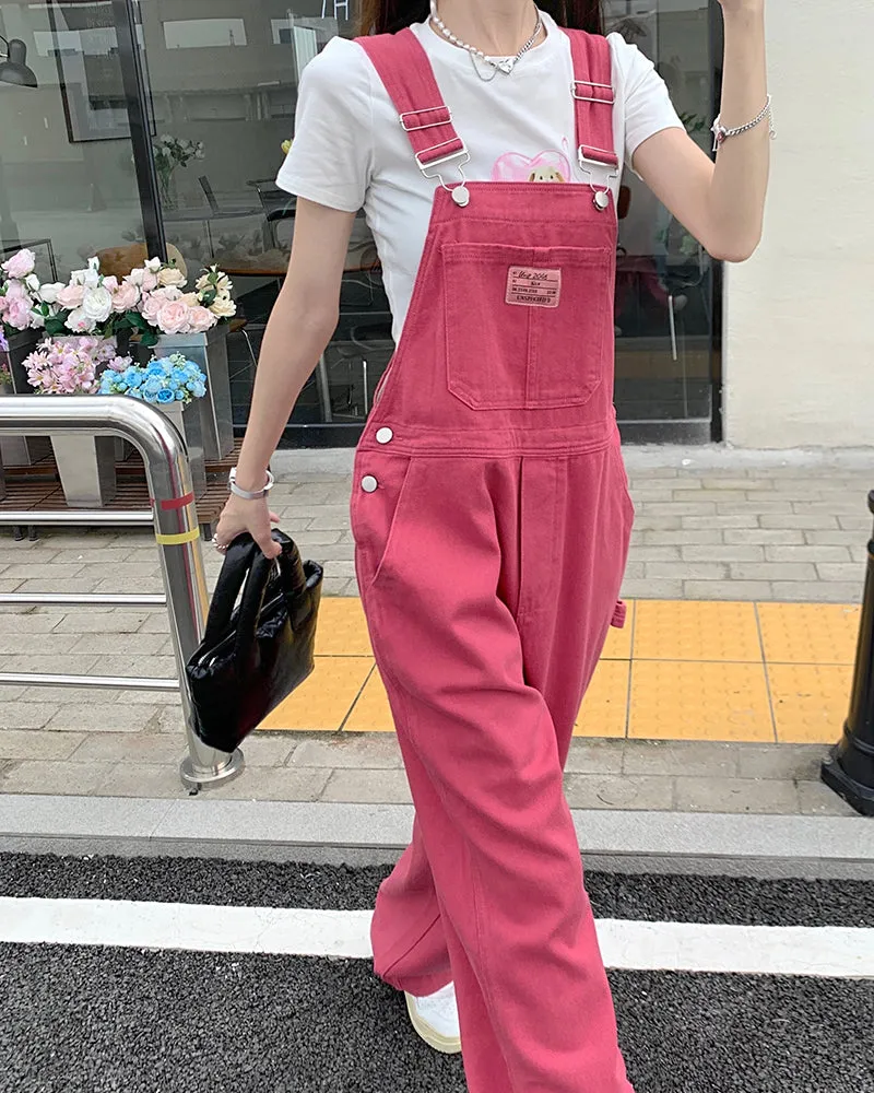 Loose Rose Pink Long Denim Jumpsuit
