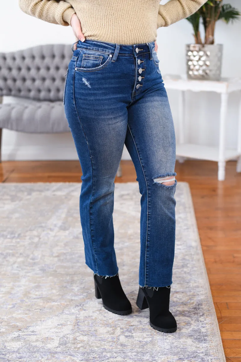 Macie High Rise Button Down Straight Ankle Risen Jeans